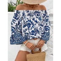 Wholesalesir Smocked Printed Off-Shoulder Blouse in blue - women's blouse
