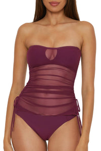 BECCA Muse Bandeau Tankini Swimsuit in aubergine - women's swimwear - detail view
