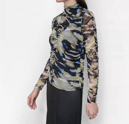 Dkny - Printed Mock-neck Long Abstract Tiger Top