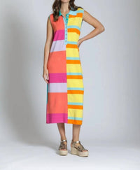 Apny - Women's Stripe Polo Knit Dress