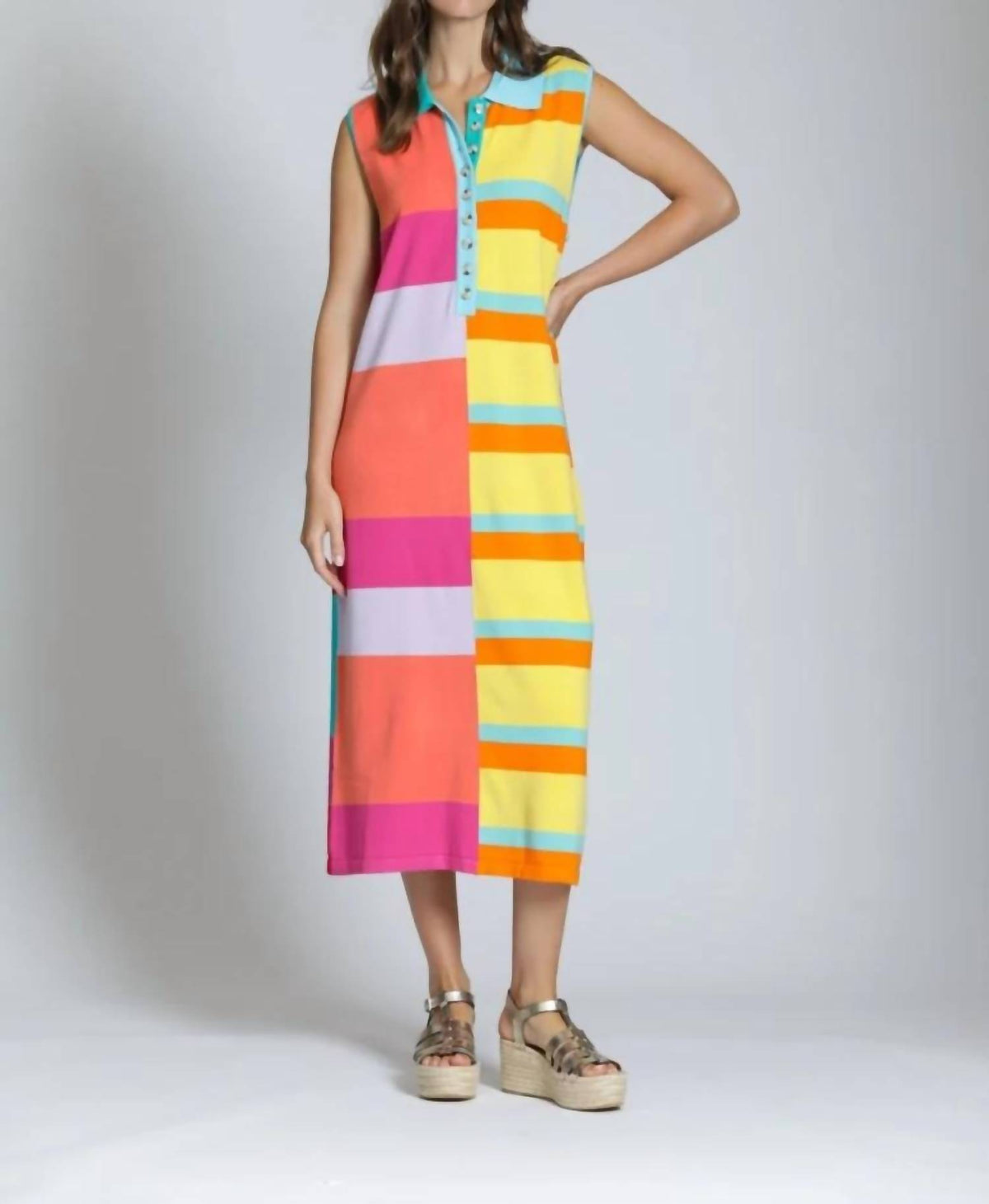 Apny - Women's Stripe Polo Knit Dress