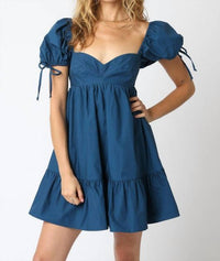 OLIVACEOUS Babydoll Mini Dress in teal blue - women's dress