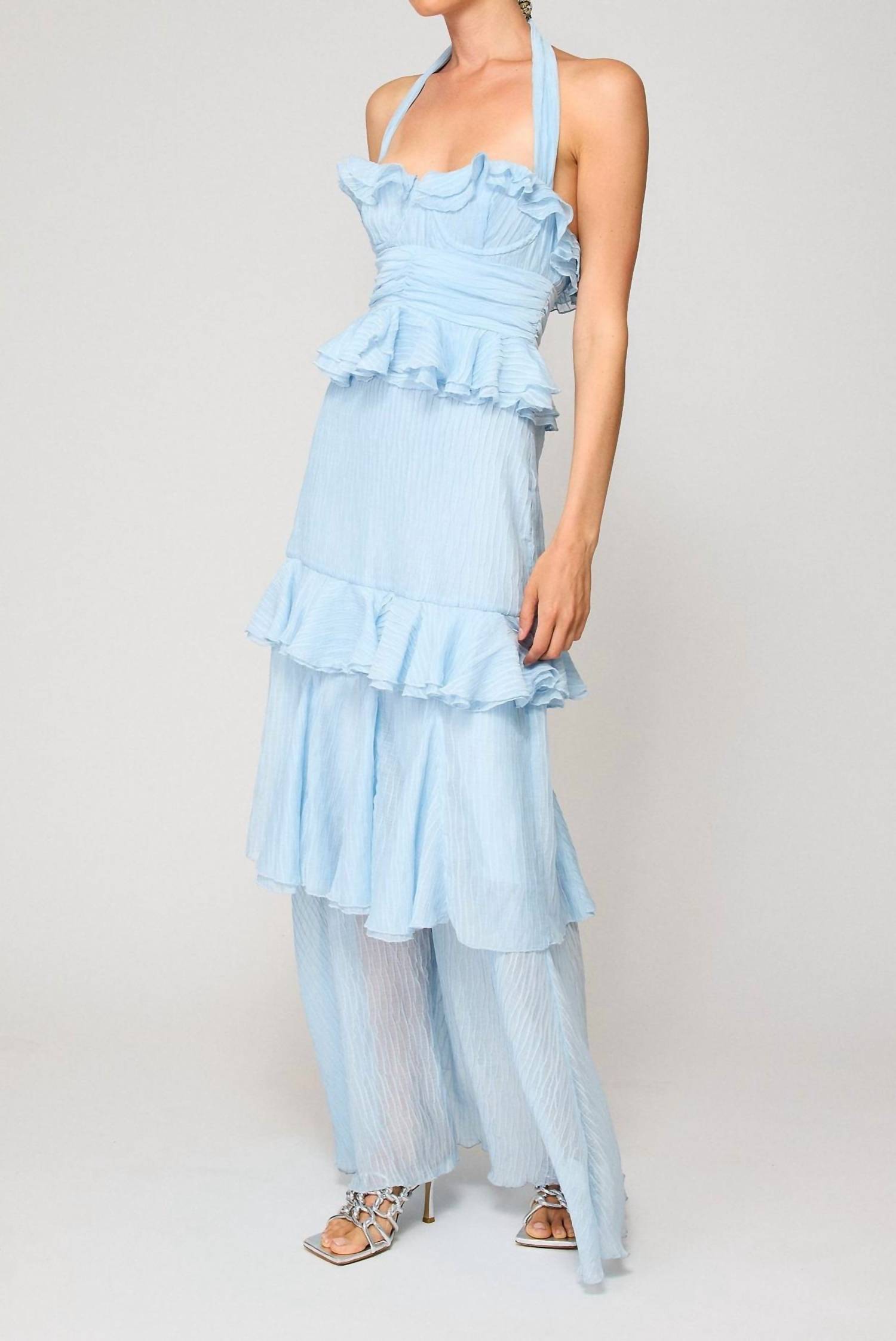 Line And Dot - Cari Halter Ruffle Maxi Dress