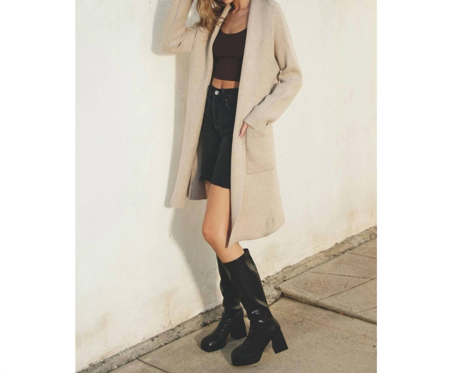 DRESS FORUM Open Front Long Cardigan in taupe - women's cardigan - alternate view