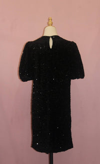 Vine & Love Women's Velvet Sequin Accent Knee Dress in black - women's dress - detail view
