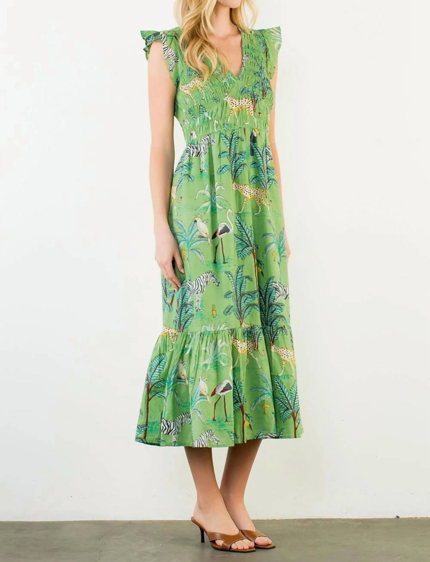 Thml - Flutter Sleeve Animal Print Maxi Dress