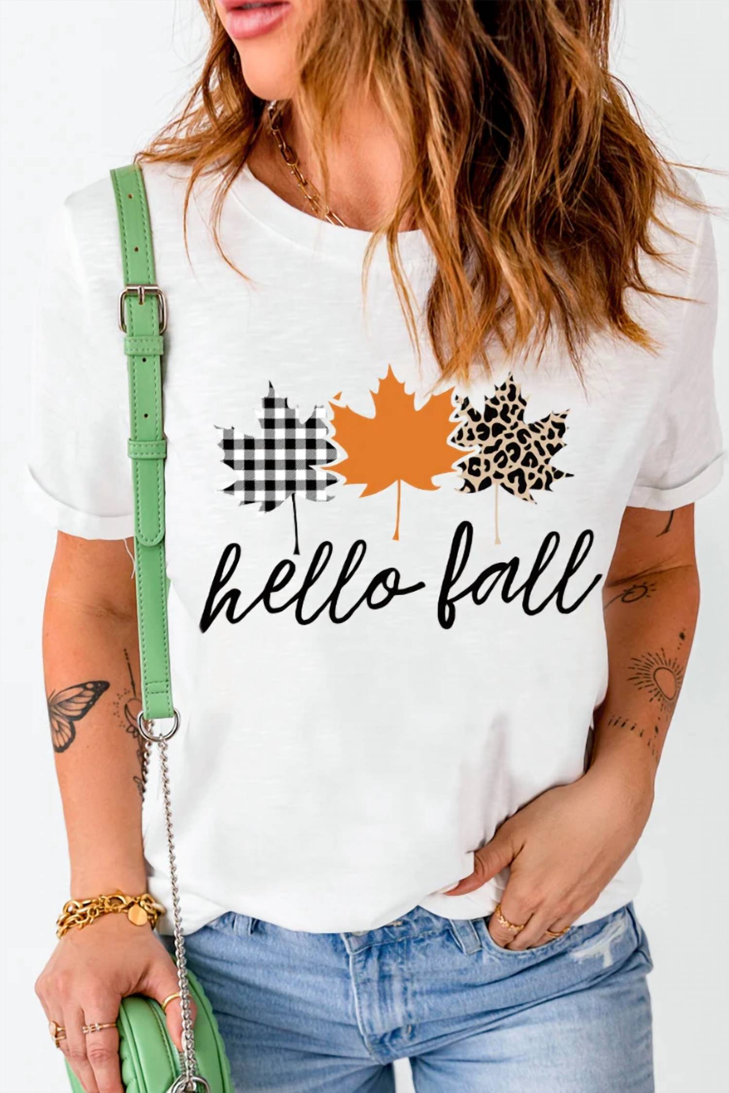 Shiying Fashion - Hello Fall Mapel Leaves Graphic Tee