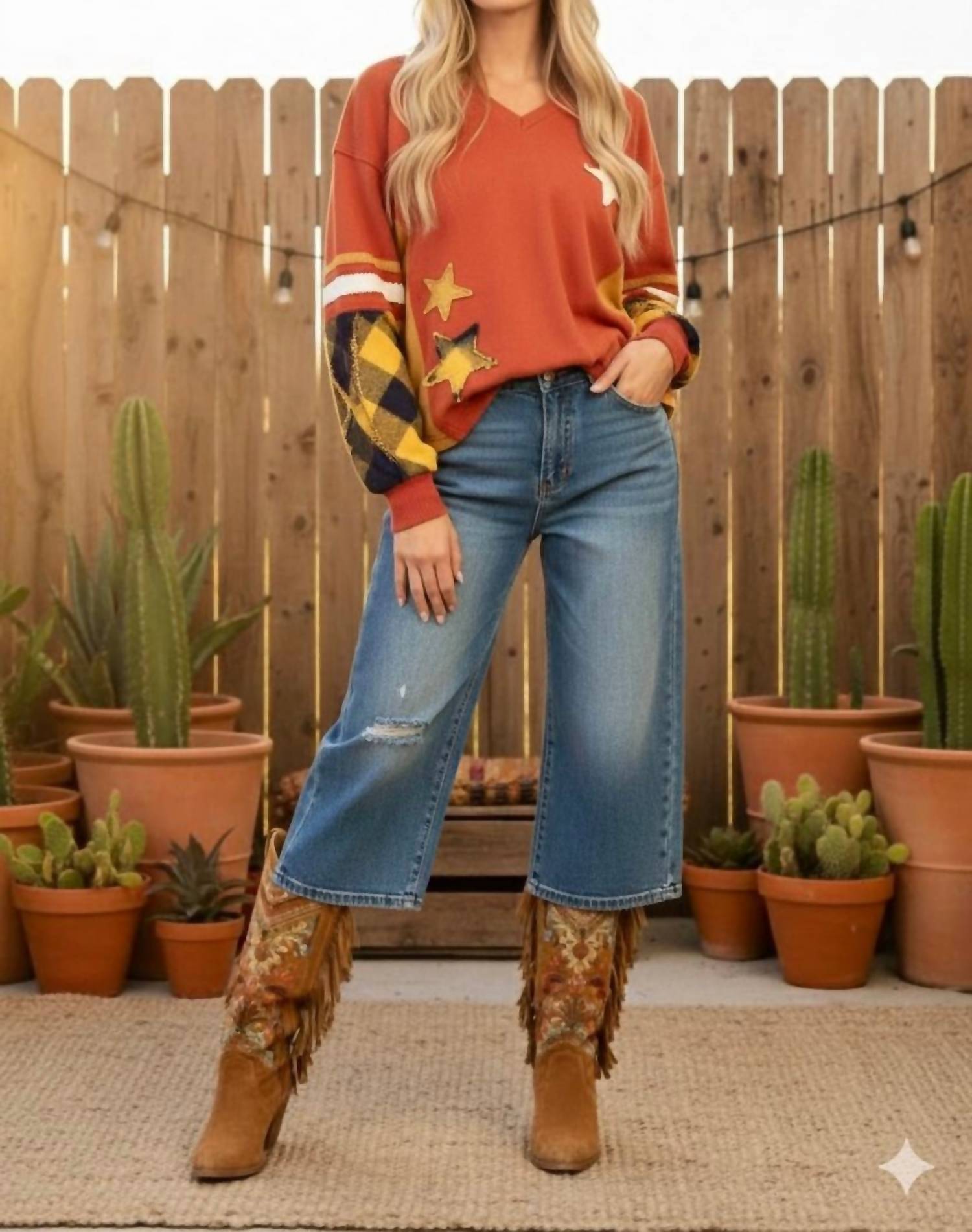 Little Secret Of Mine - Plaid About You Mix Color Block Terry Knit Pullover