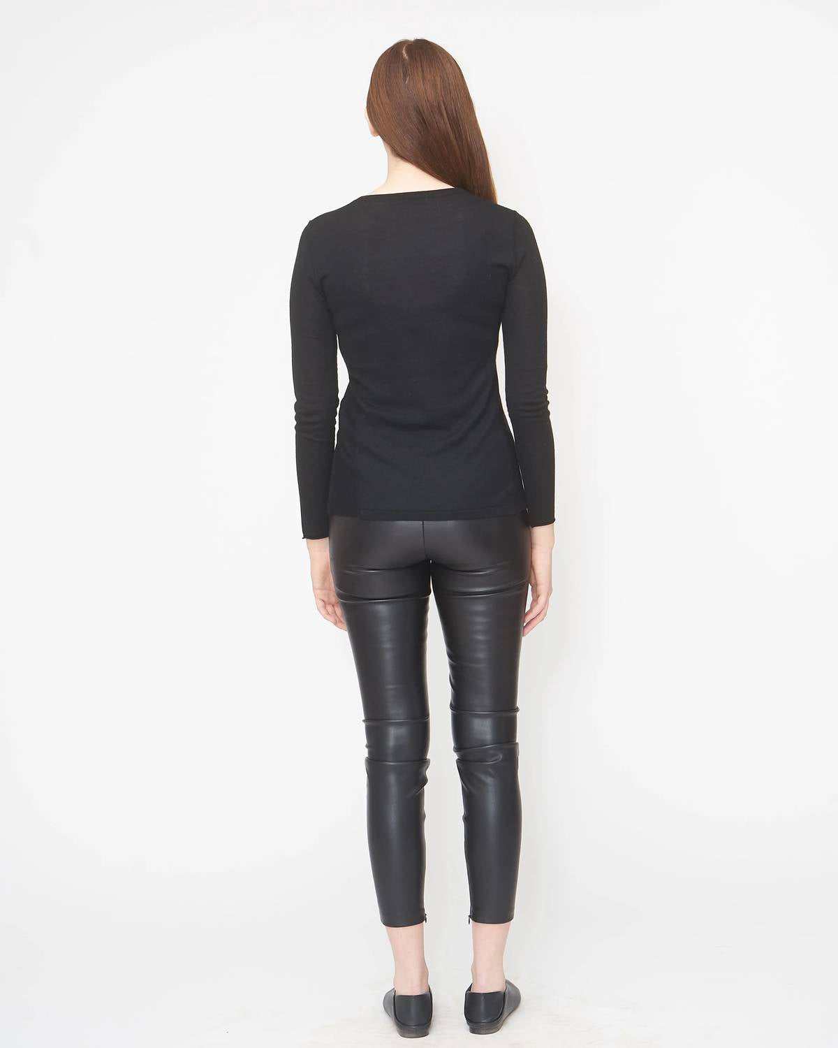 Kokun Solid Fitted Bamboo Crew Top in black - women's sweater - alternate view