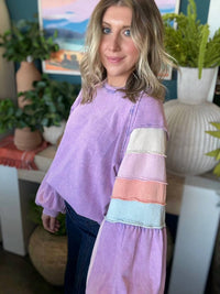 Sage+Fig - Color Block Ruffle Sleeve Pullover Sweater