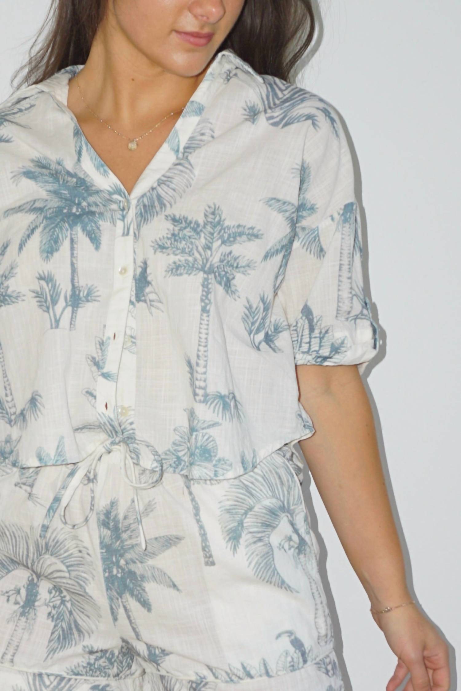 NIBI MTK Cali Cropped Shirt in faded teal palms - women's shirt - view 4