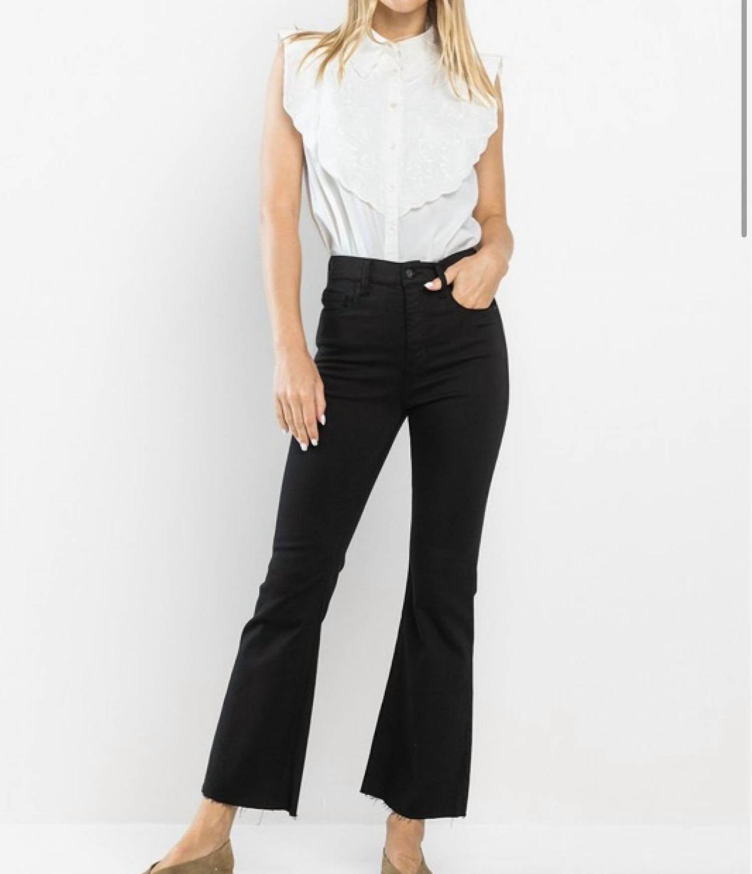 sneak peek High Rise Cropped Kick Flare Pants in black - women's pants