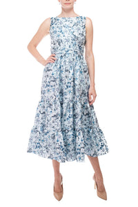 Badgley Mischka - Bateau Neckline Floral Print Jacquard Dress