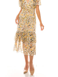 Donna Morgan - Floral Print Short Sleeve Midi Dress