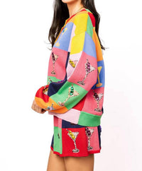 QUEEN OF SPARKLES Checkered Cosmo Sweater in multi - women's cardigan - alternate view