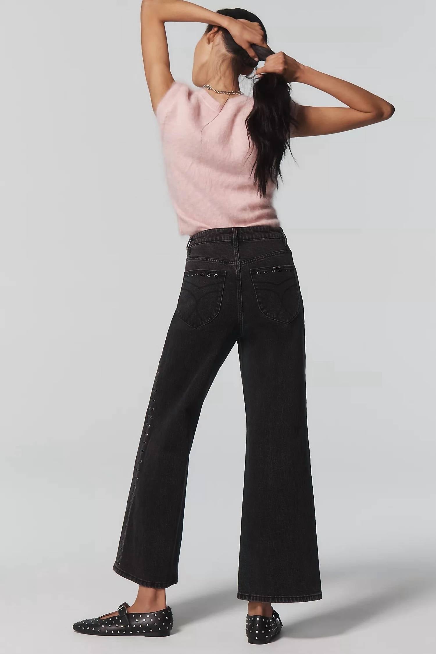 ROLLA'S Sailor Scoop High-rise Wide-leg Jeans in black sand - women's jeans - alternate view