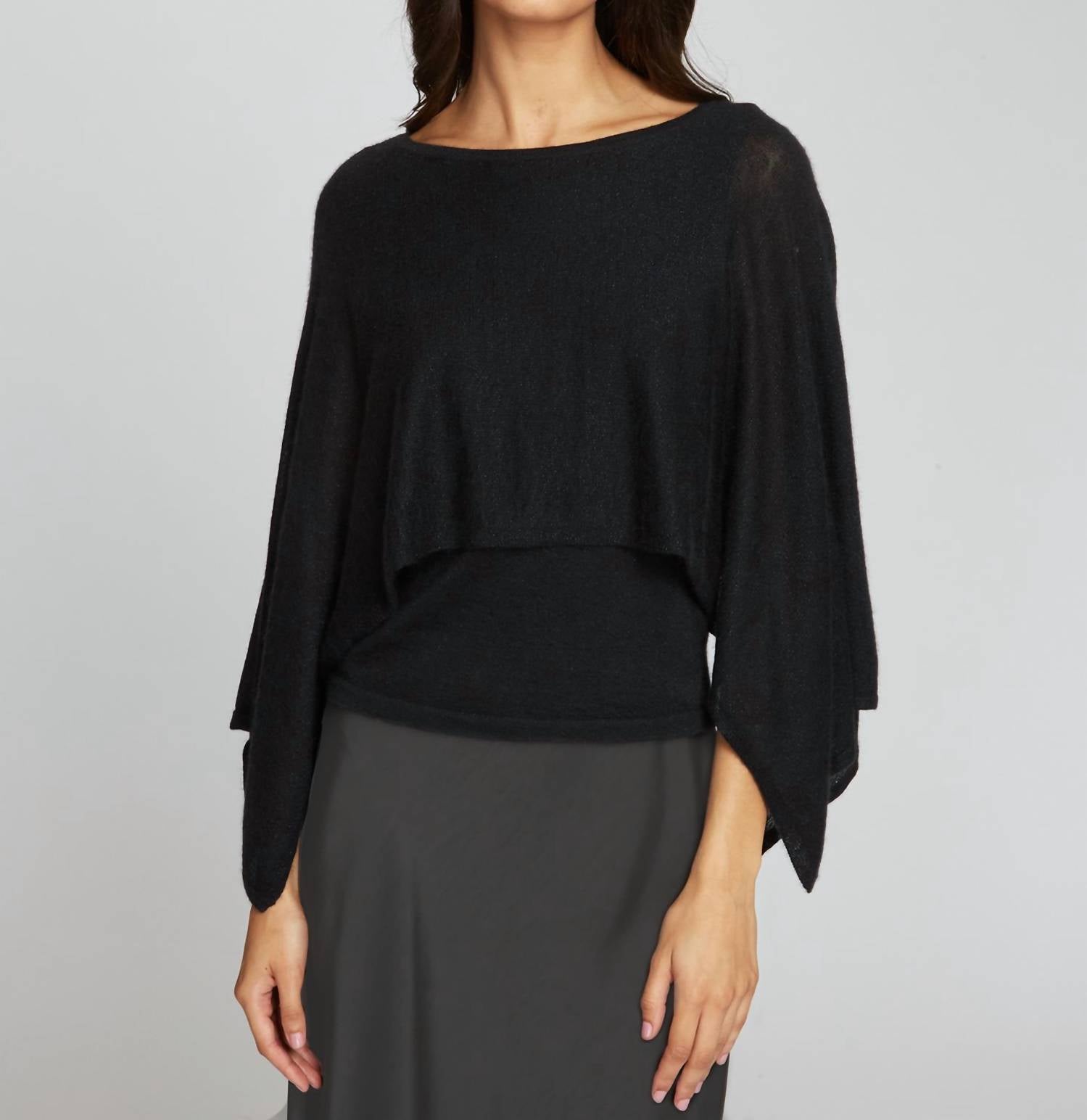 Autumn Cashmere Layered Capelet Top in black - women's blouse