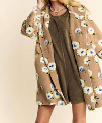 Davi & Dani - Floral Chunky Button Front Hoodie Jacket