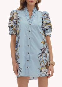 entro Flower Pattern Button Mini Dress in chambray - women's dress