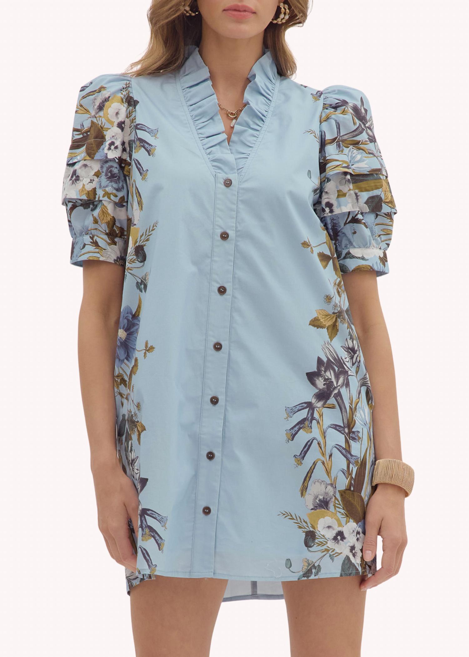 entro Flower Pattern Button Mini Dress in chambray - women's dress