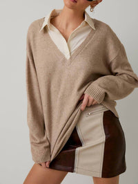 Sunday Edition Layered Pull Over Sweater Top in beige - women's sweater - view 8