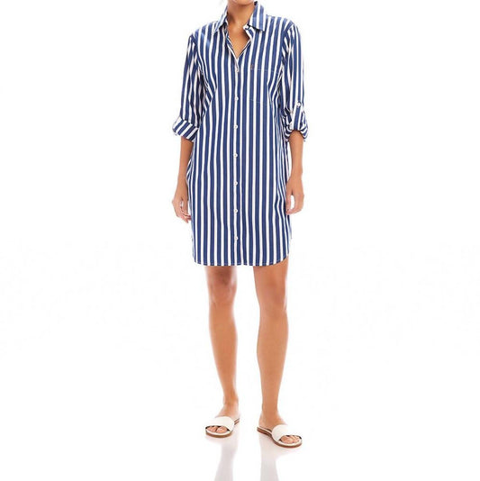 Karen Kane - Roll Tab Stripe Shirtdress