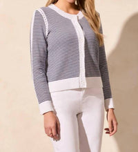 TRIBAL Cotton Sweater Cardigan in jet blue - women's cardigan - detail view