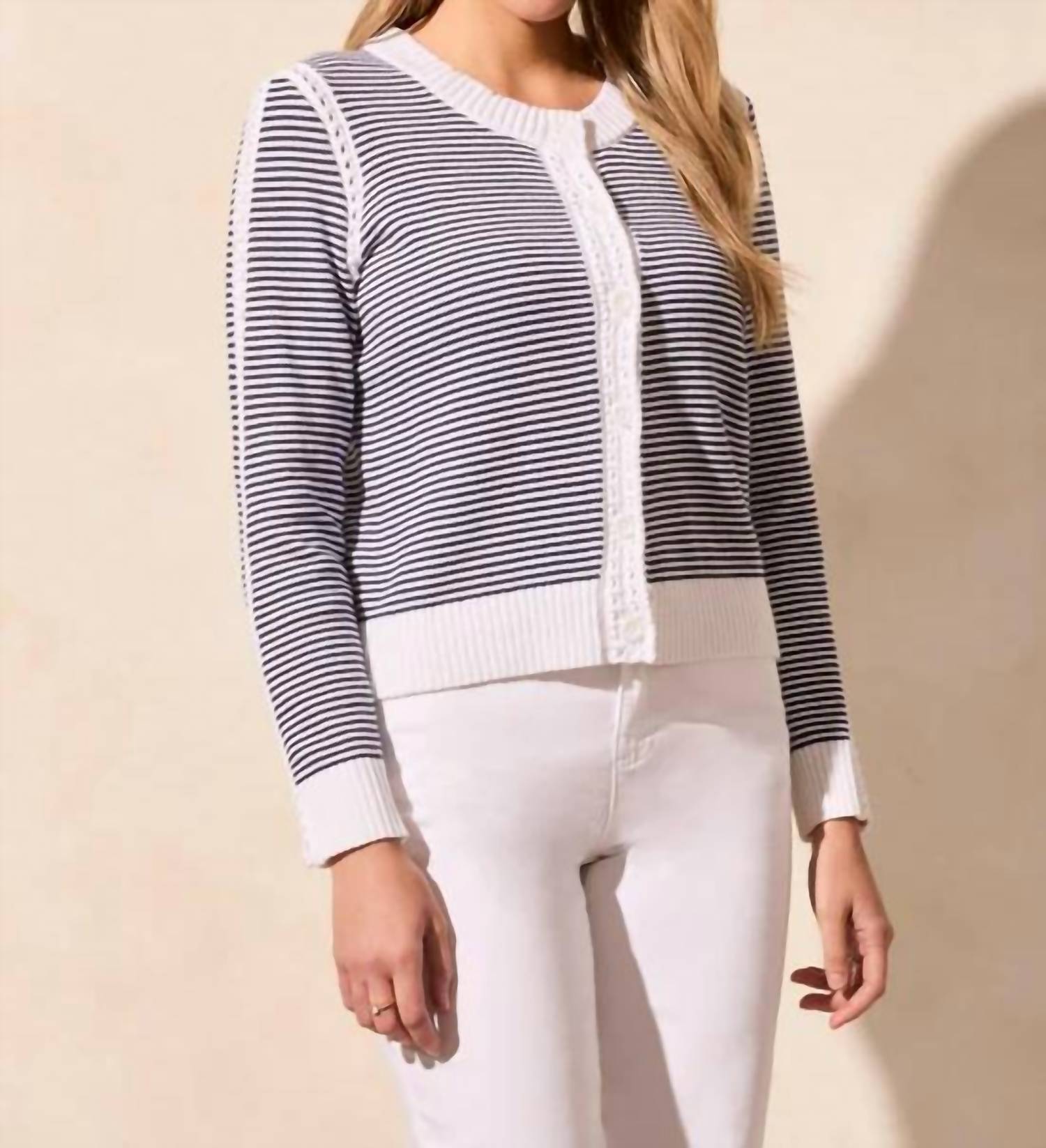 TRIBAL Cotton Sweater Cardigan in jet blue - women's cardigan - detail view