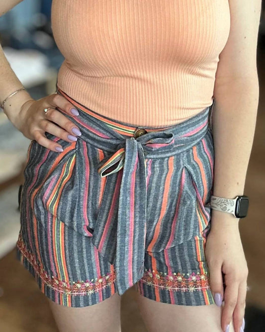 Thml - Striped Embroidered Shorts