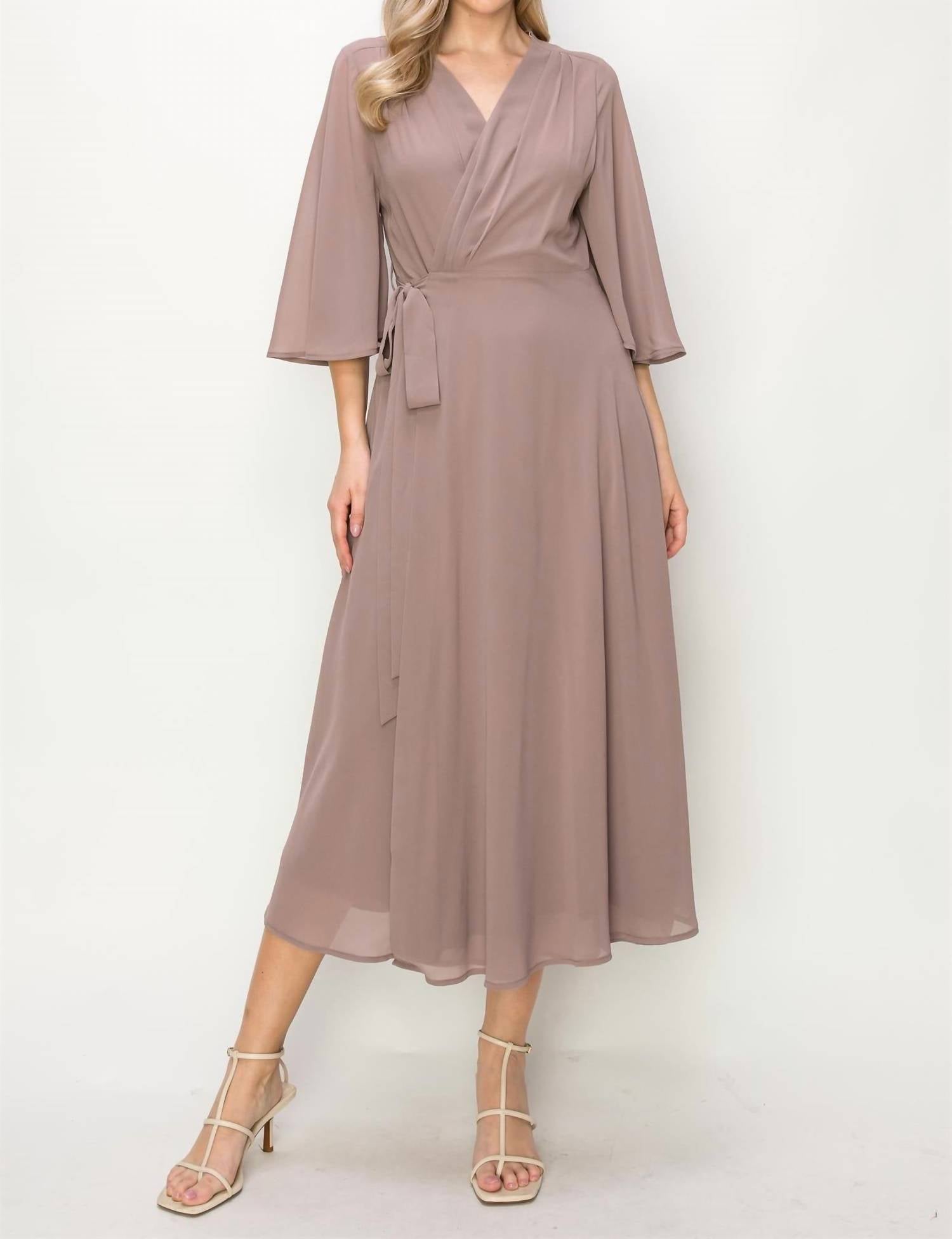 Onetheland - Wrap Knit V Neck Midi Dress