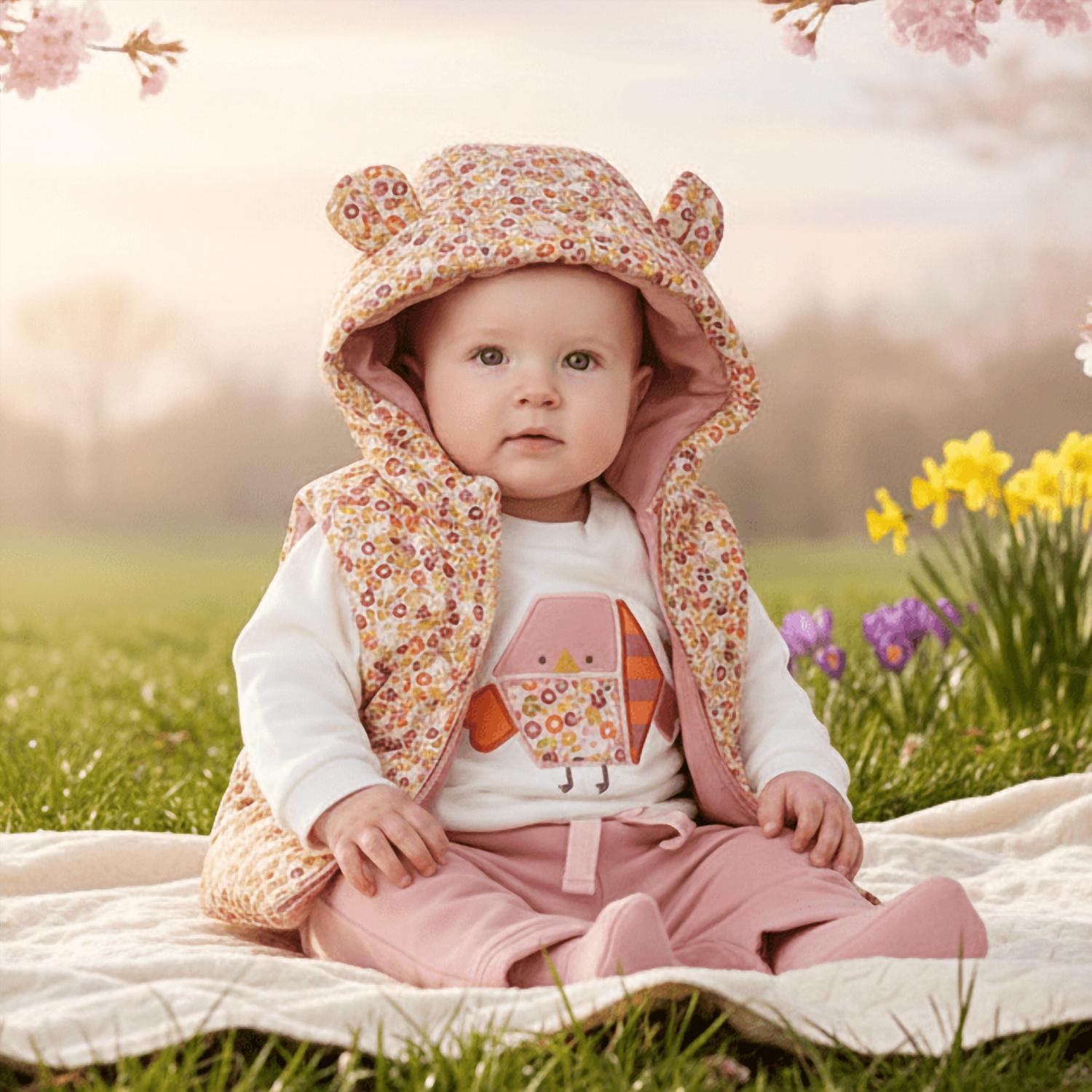 Mayoral - Baby Girls 3-piece Floral Puffer Vest And Tracksuit Set