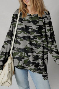 Thomas & Co Retro Camo Sweatshirt in dark gray green - women's top