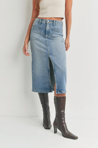 Just Black Denim - Goldie Utility Pocket Midi Skirt