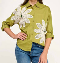 Pastel Design - Long Sleeve Floral Button Front Top
