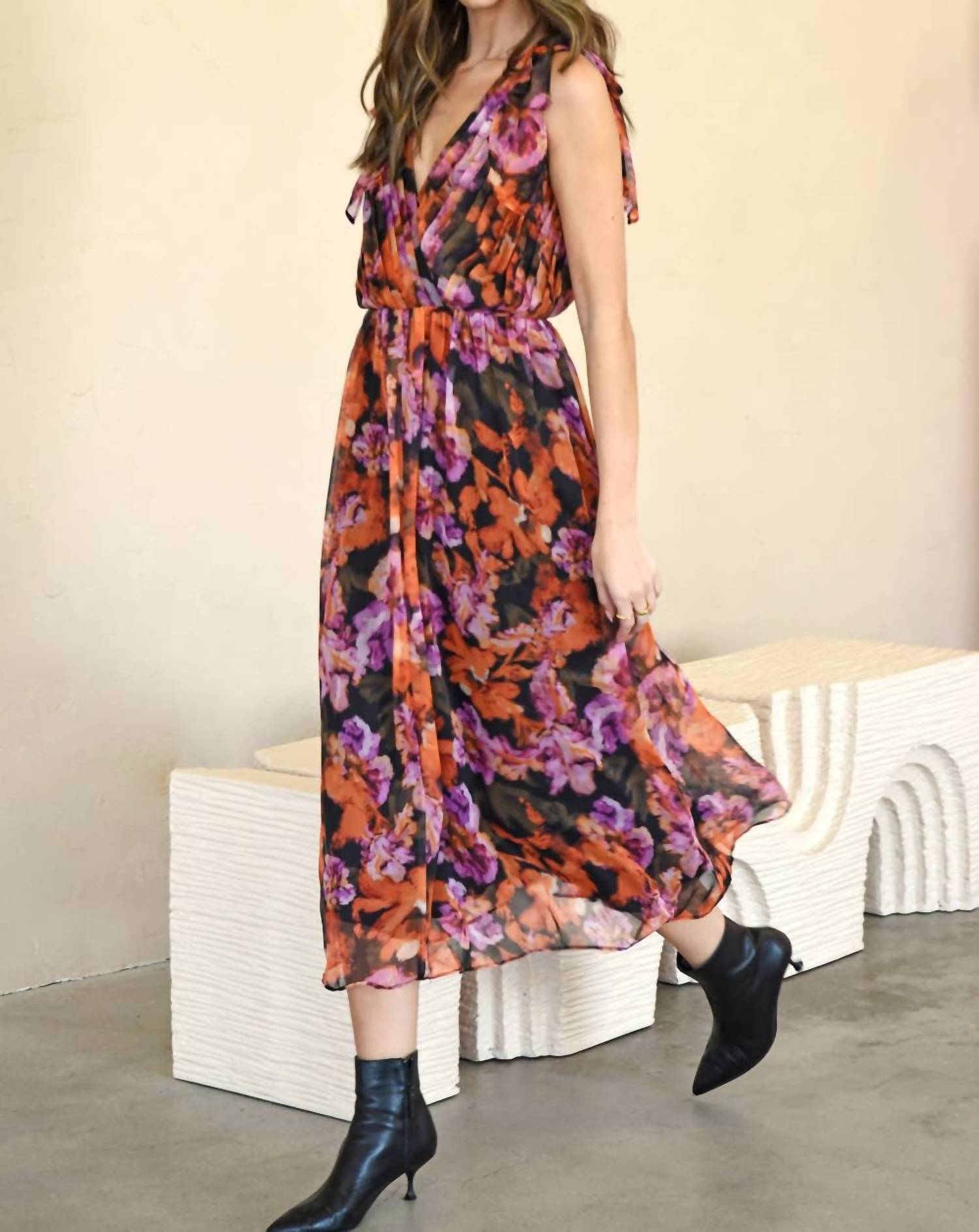 Adelyn Rae - Vianka Tie Shoulder Chiffon Midi Dress