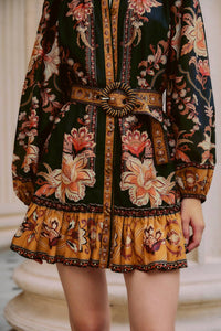 Farm Rio - Beaded Buckle Long Sleeve Mini Dress