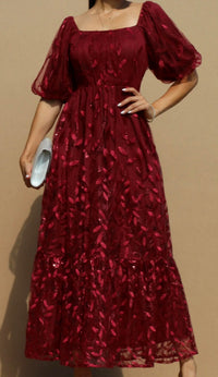 Dress Day Sequins Mesh Long Dress in burgundy - women's dress - detail view