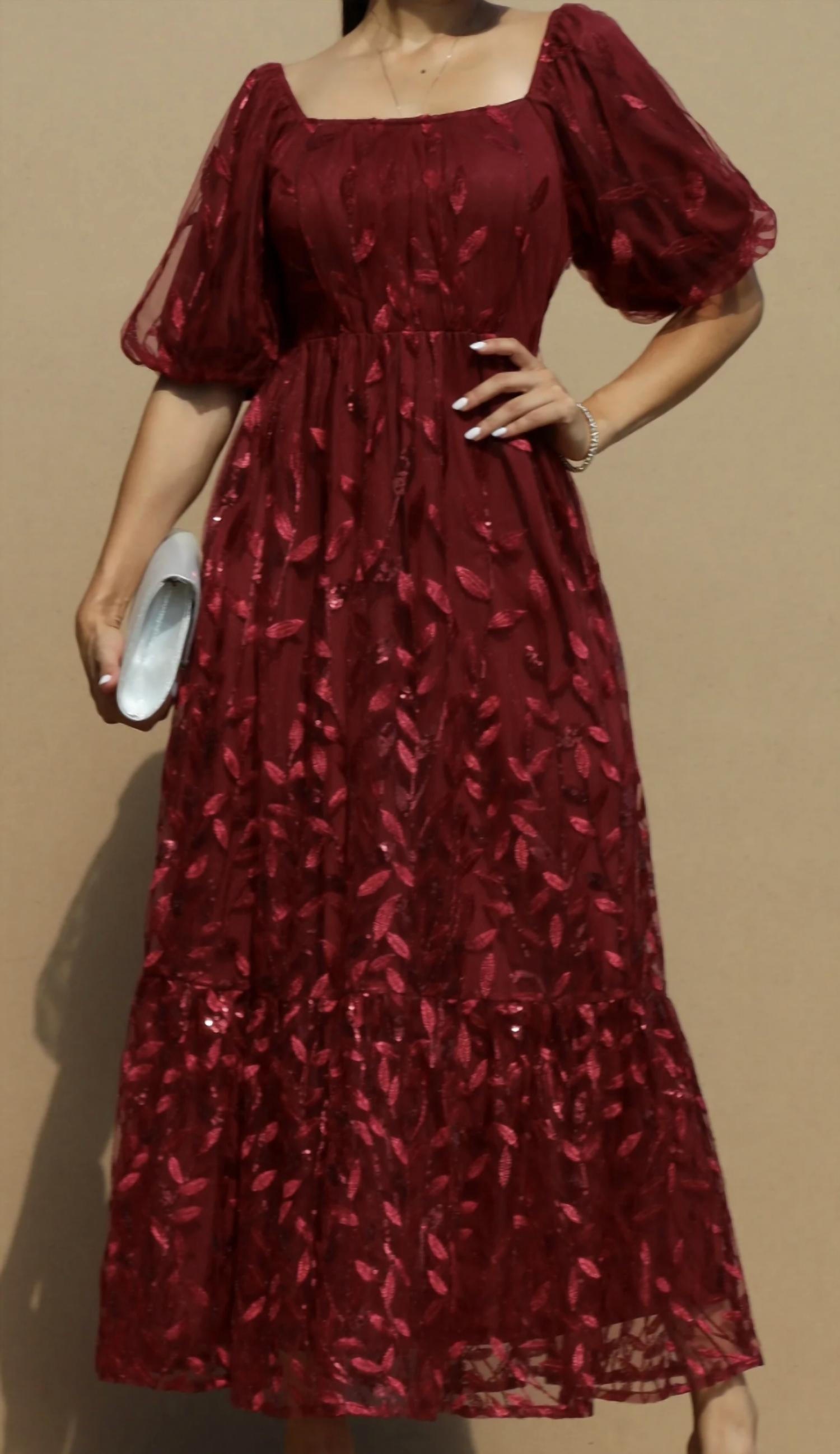 Dress Day Sequins Mesh Long Dress in burgundy - women's dress - detail view