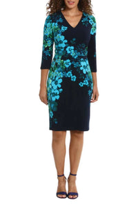 London Times - Floral Print 3/4 Sleeve Sheath Dress