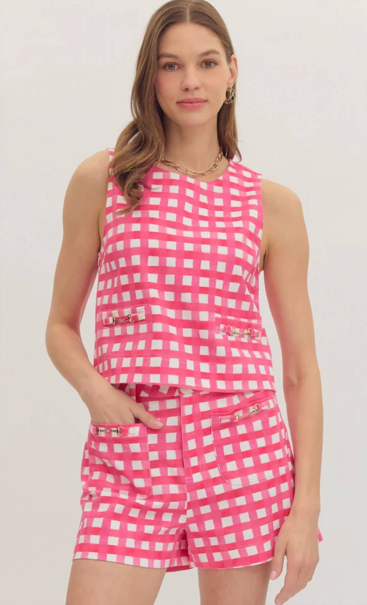Entro - Plaid Horse Bit Pocket Tank Top