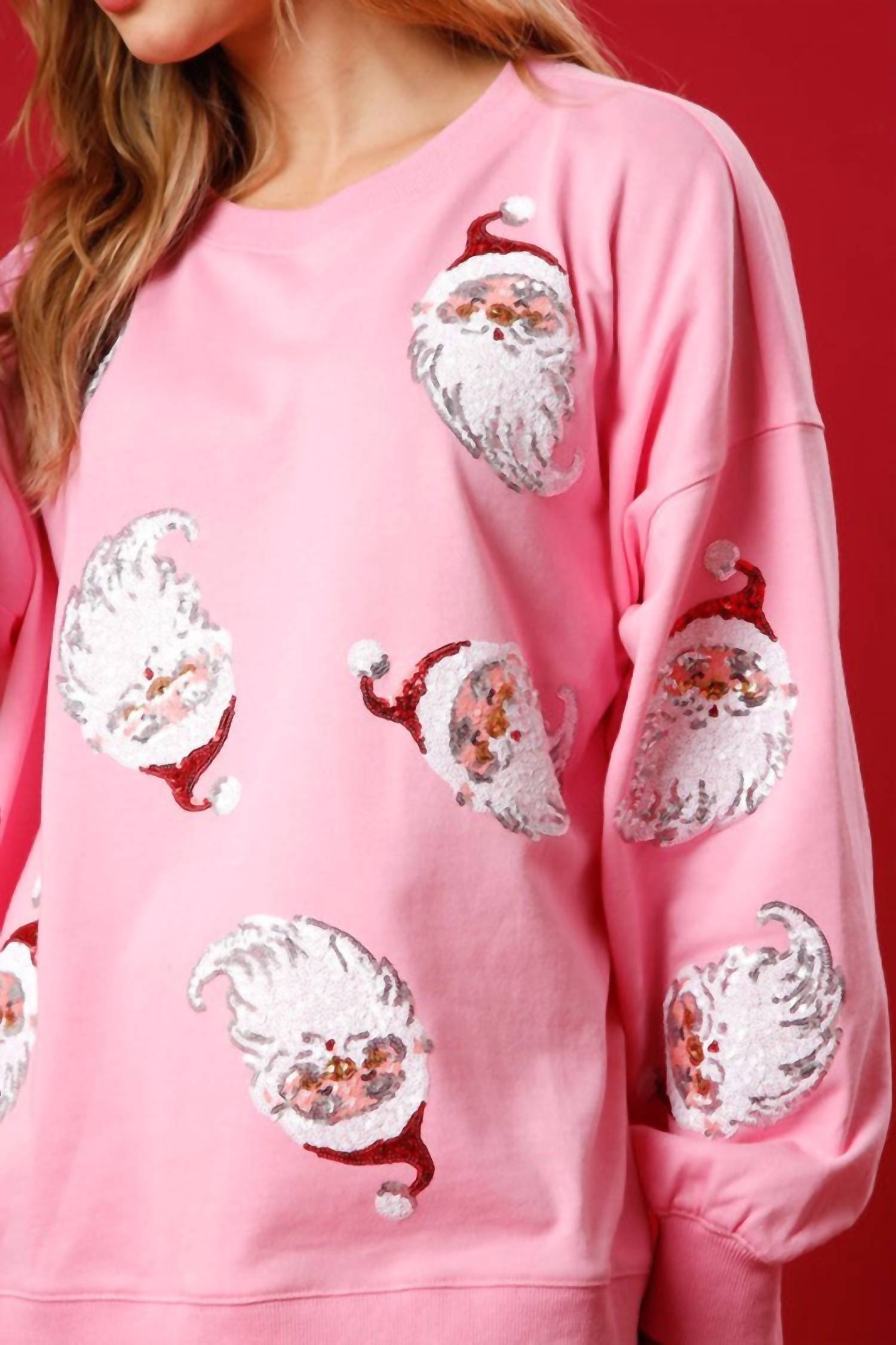 Peach Love - Sequin Santa Sweatshirt