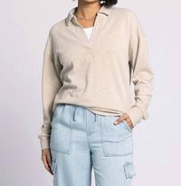 Thread & Supply Taylor Collar Top in heather stucco - women's long sleeve top