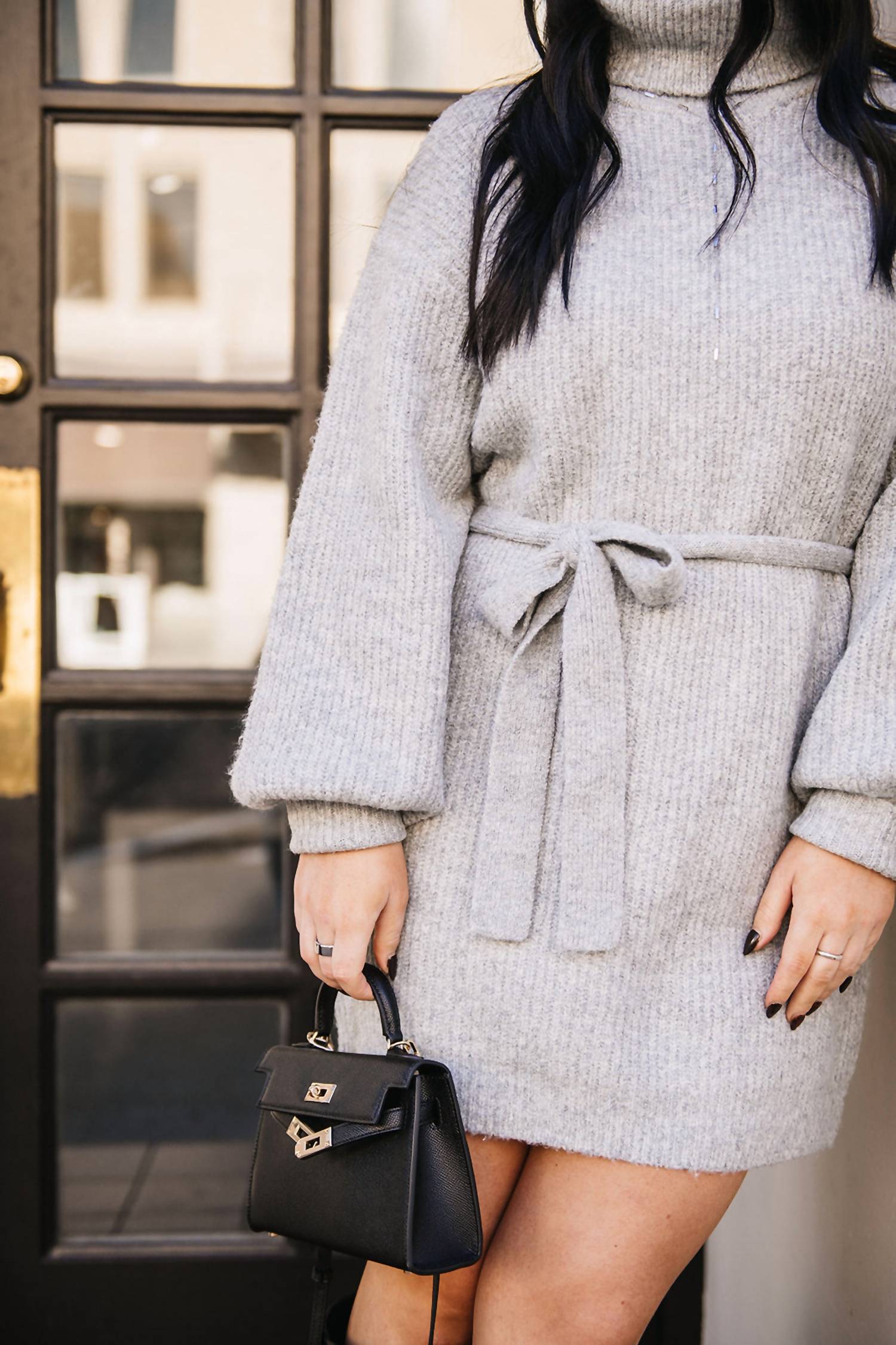 Crescent - Turtleneck Tie Waist Dress