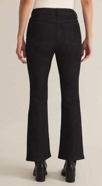 Z Supply Lia Denim Ankle Kick Flared Jeans in black sand - women's jeans - detail view