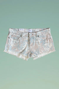 Rvca - Tropical Print Distressed Denim Shorts