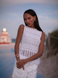 Karina Grimaldi Aria Fringe Top in white - women's shirt - alternate view