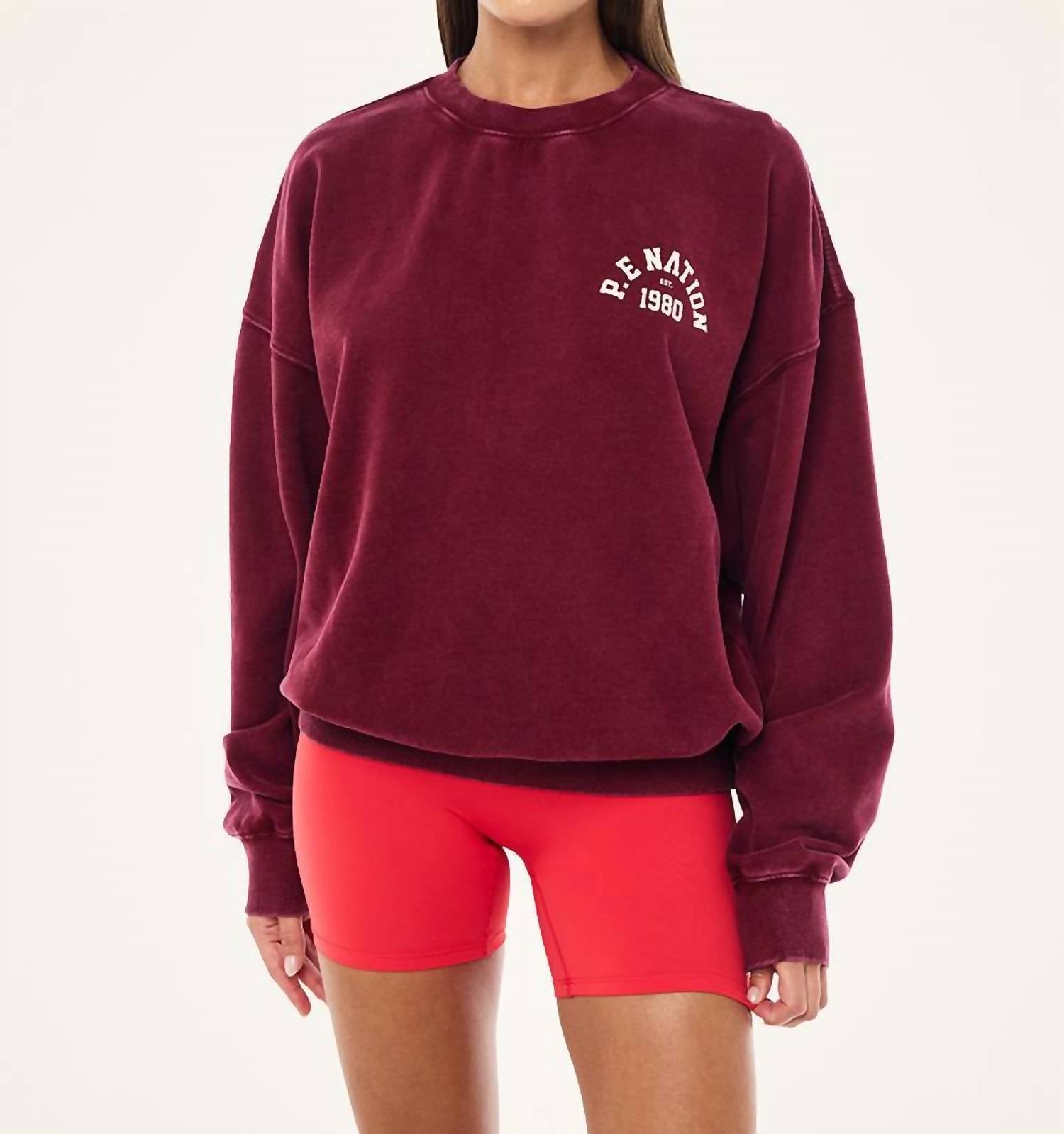 P.E. NATION Swerve 2.0 Sweat Oversized Fit in washed cabernet - women's top - alternate view