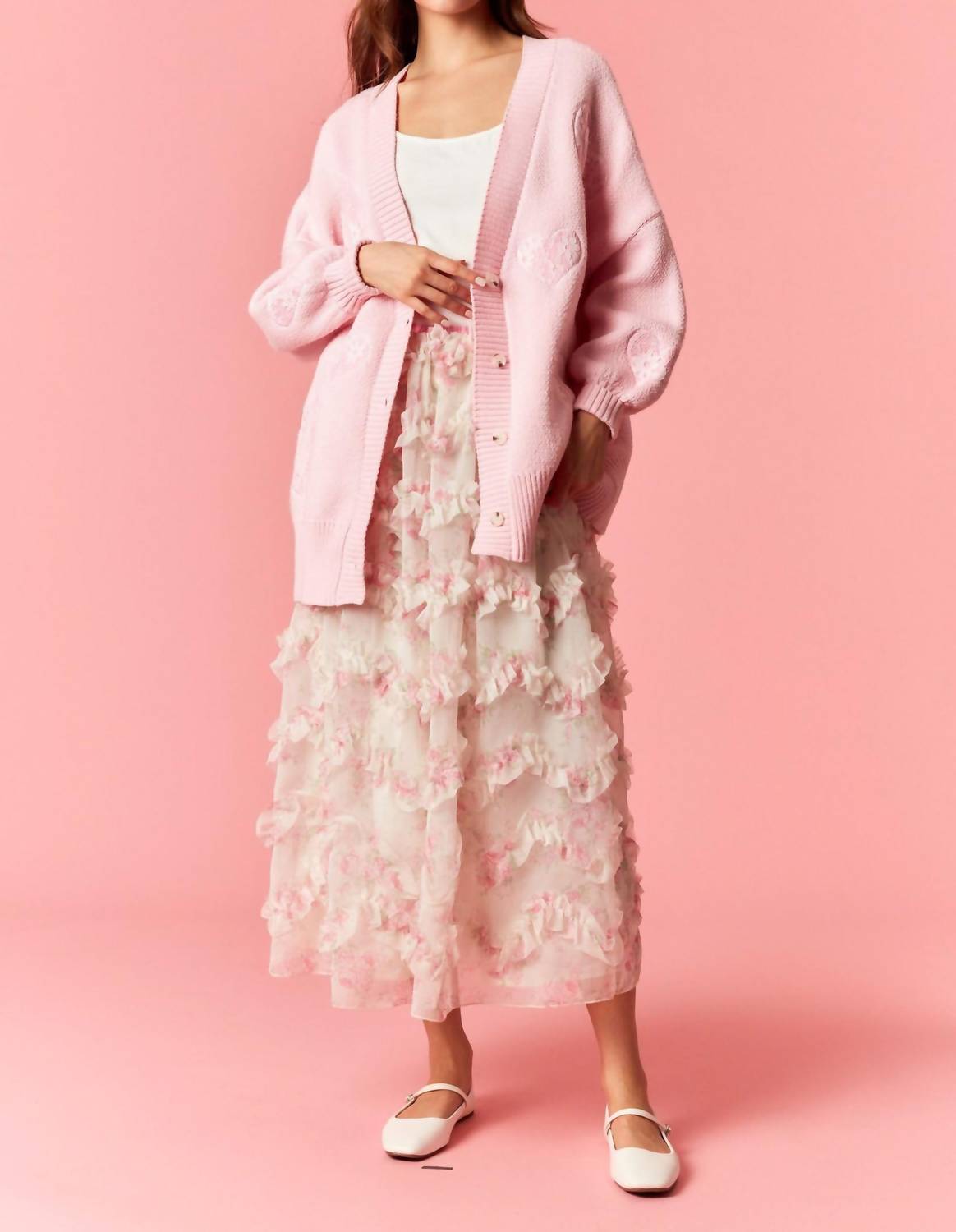 Peach Love Sweetheart Knit Oversized Cardigan in pink - women's sweater - alternate view