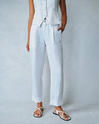 Bella Dahl Luxe Linen Pleated Wide Leg Ankle Pant in white - women's pants - alternate view