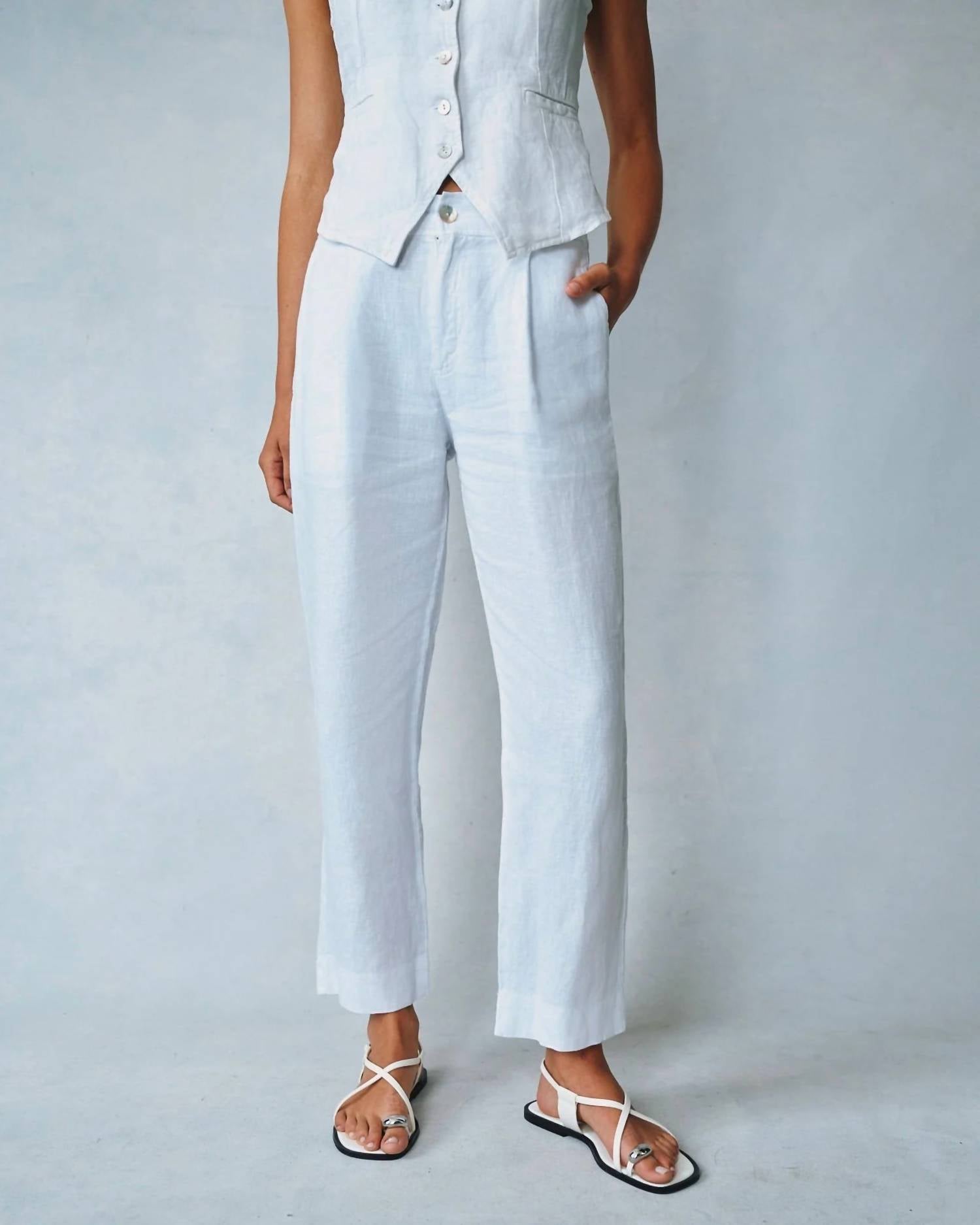Bella Dahl Luxe Linen Pleated Wide Leg Ankle Pant in white - women's pants - alternate view